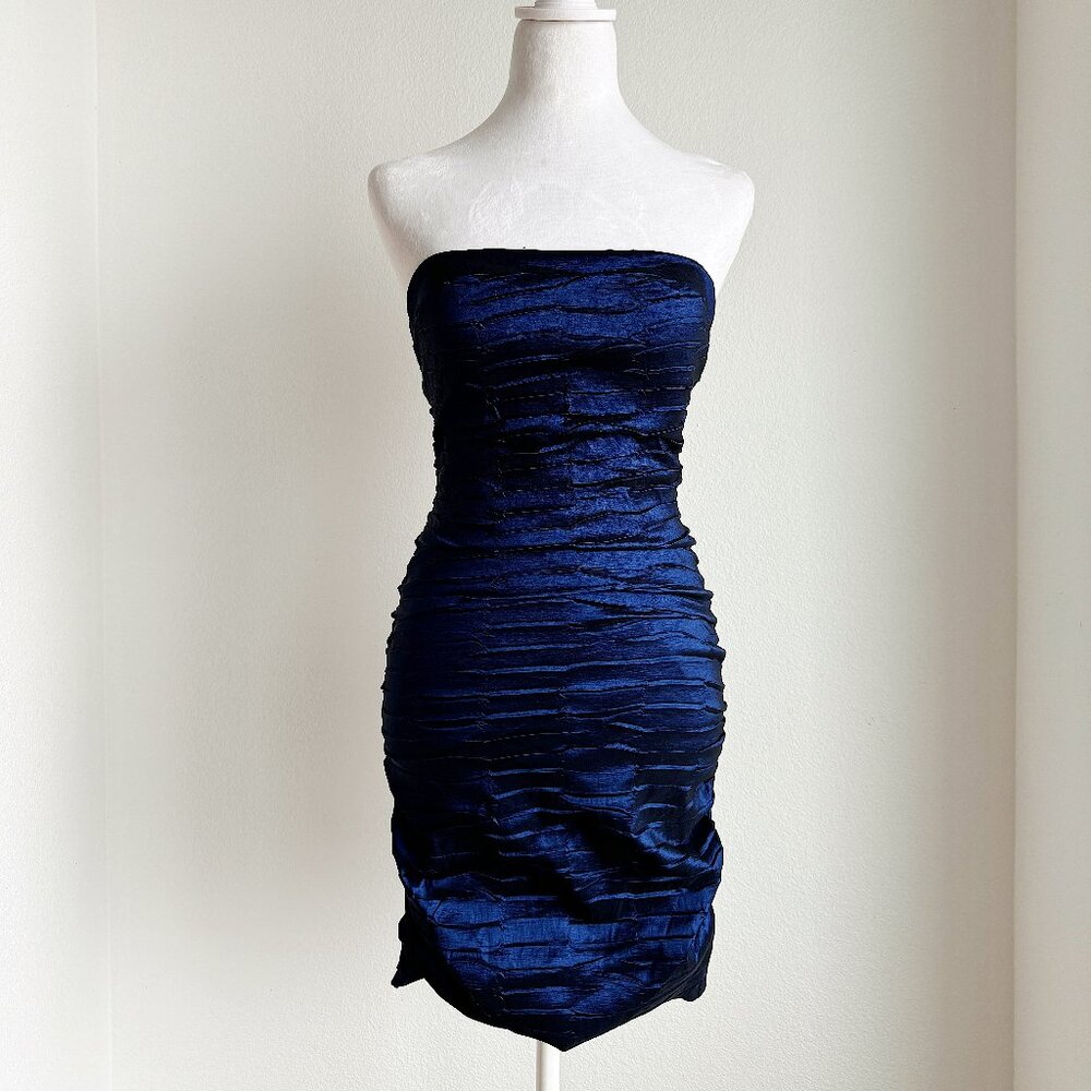 VINTAGE BLUE SHIMMER RUFFLE MINI‎ DRESS